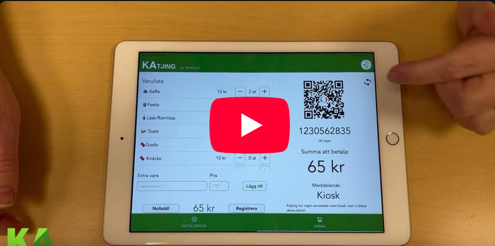 Länk till youtube.com med videotitel: 
"Katjing - appen som förenklar försäljning via Swish". Öppnar ny flik.